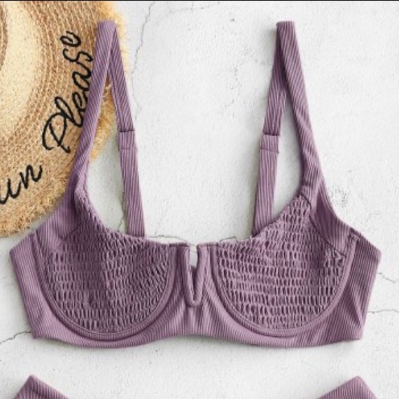 Zaful Other - NWT ZAFUL Ribbed Underwire Smocked Bikini Top